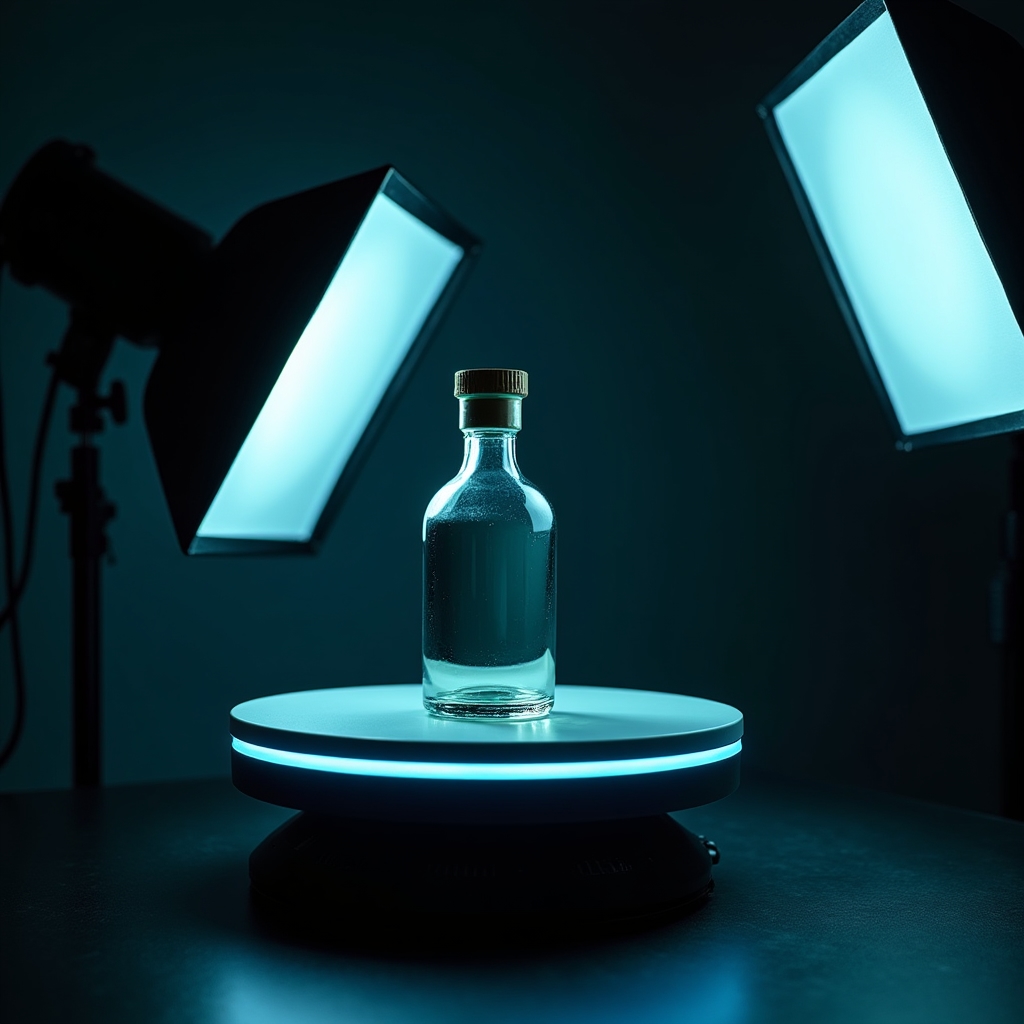 Product photography station with motorised turntable and softbox lighting for e-commerce shoots